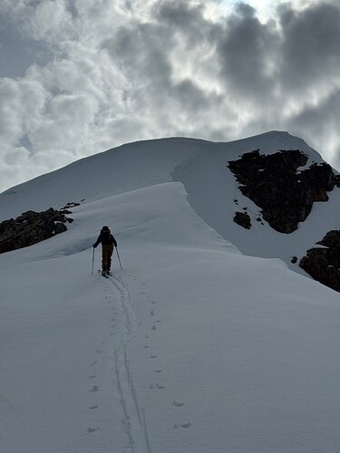 last skin up the ridge to summit of Big Interior