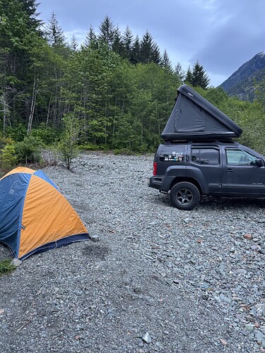 tent and rooftop tent camped on gravel bar (NE)