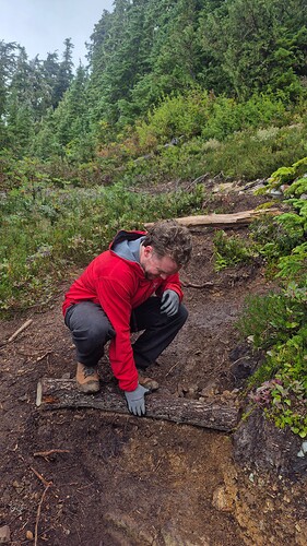 Sean places new steps on the trail from Cobalt Lake. Sean has the distinction of having not actually climbed this trail on his first visit to the hut - he grabbed a ride on the last helicopter lift up.