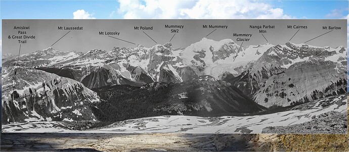 Black & white inset: Arthur Wheeler, Interprovincial Boundary Survey, 1917.